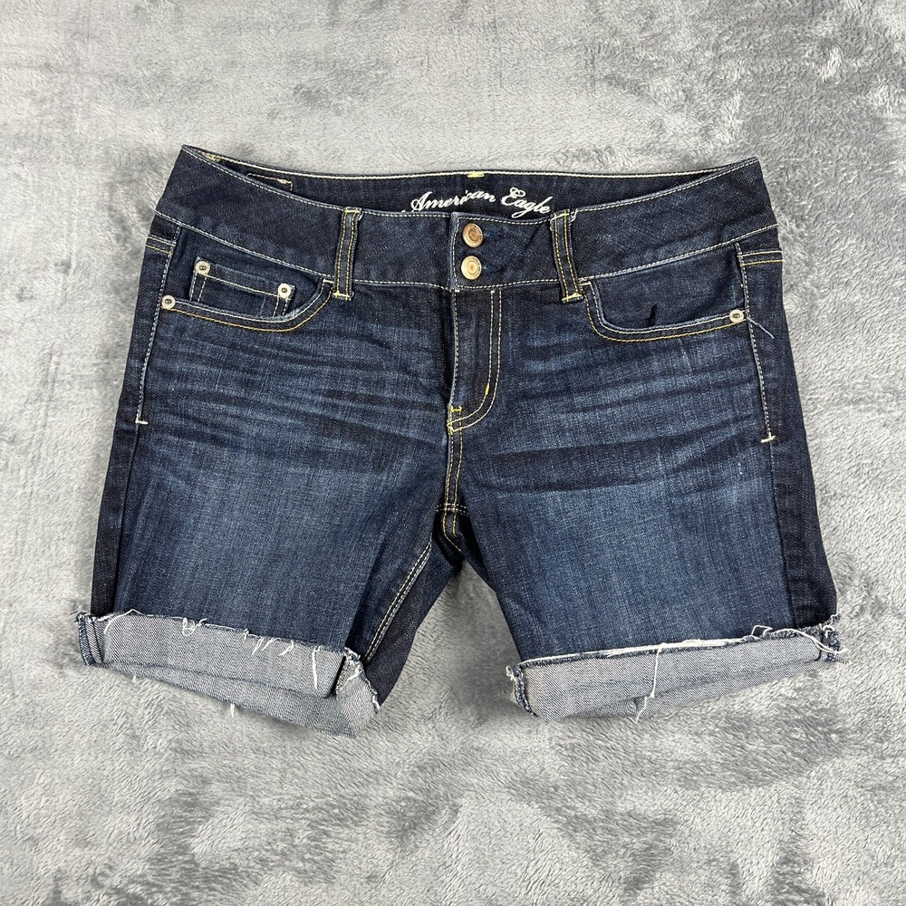 American Eagle Artist Cut Off Shorts Womens 10 Blue Stretch Cuffed Denim 0359